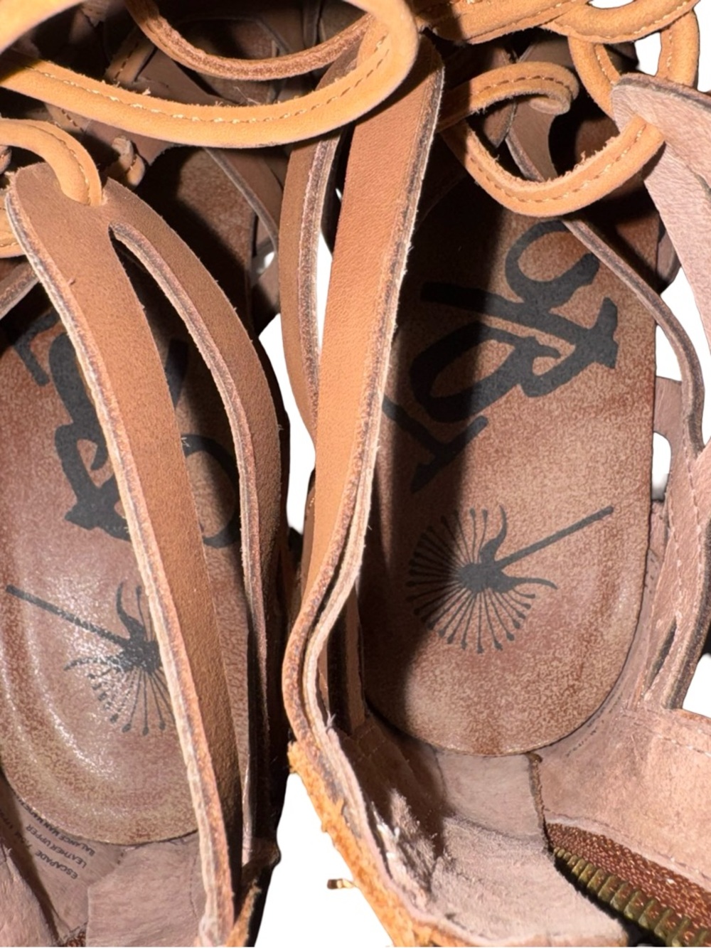 OTBT Escapade 7.5 Brown Leather Wedge Sandals Lace Up Gladiator Boho Comfort - Picture 7 of 8